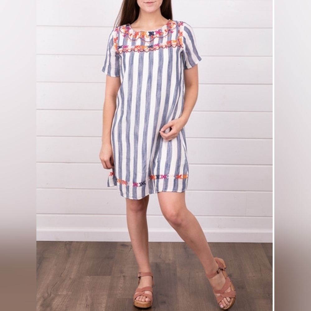 THML, Wide Stripe Dress, Blue‎ and White, Size Large